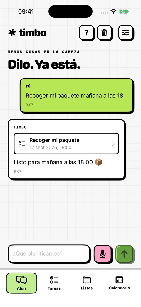Timbo el chat convierte una solicitud para recoger un paquete en un recordatorio